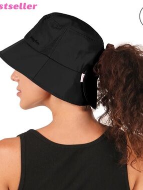 PONYFLO Navy Bucket Hat with Ponytail Slot UPF 50+ One Size